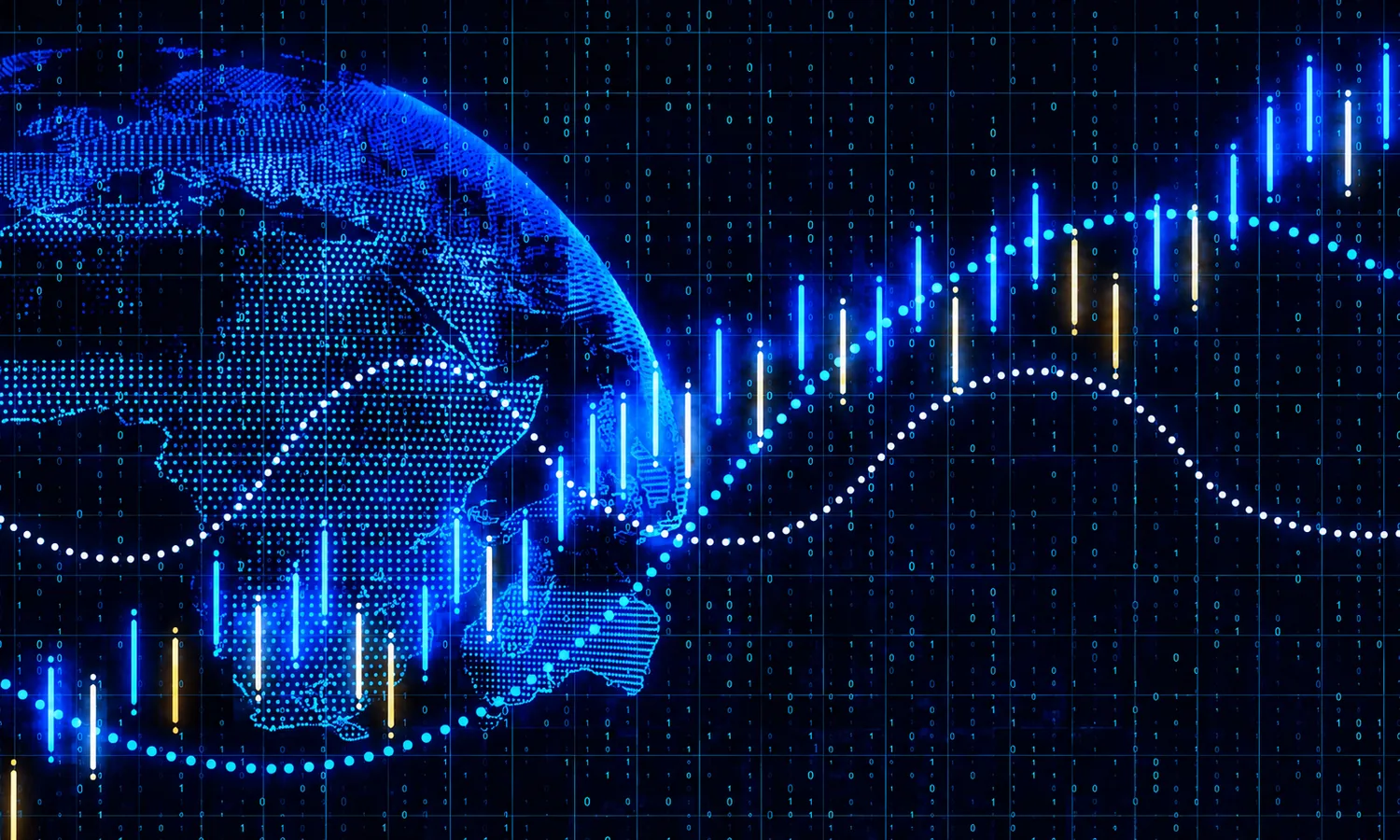 Digital visualization of global financial markets, economic indicators, and interconnected systemic risks.
